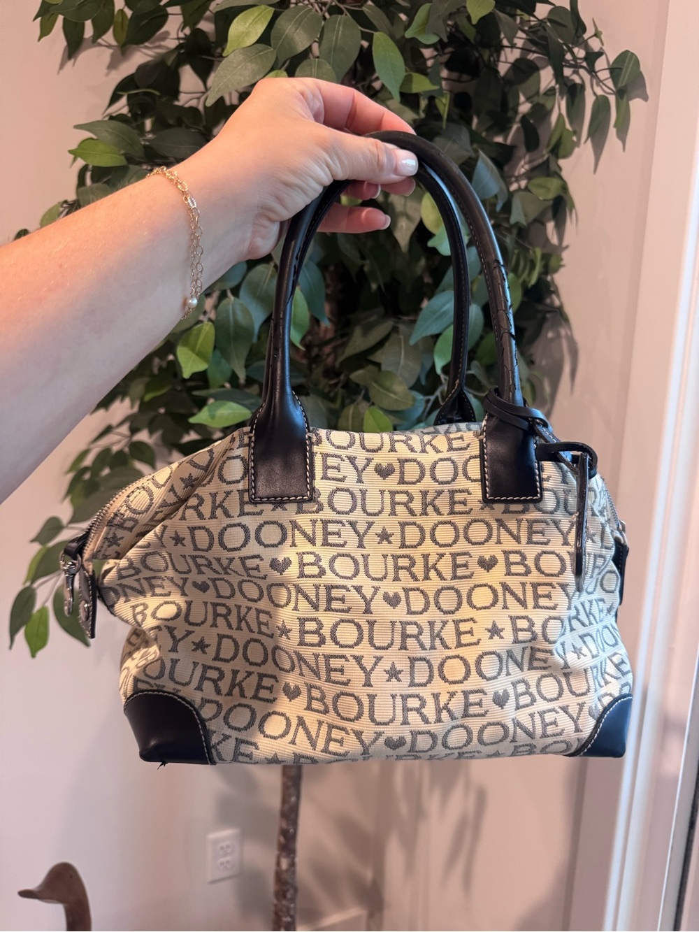 Dooney & Bourke Beige Repeating Logo Bag with Handles